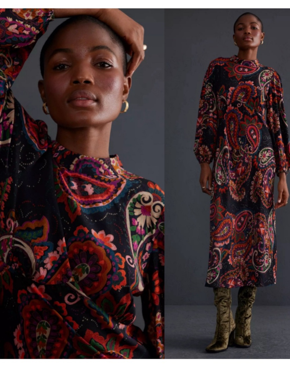 Anthropologie Kachel Paisley Maxi Midi Dress Vacation Spooky Season